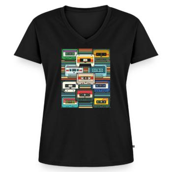Achtziger Retro 80er Jahre Kassette - Frauen Premium Bio T-Shirt mit V-Ausschnitt - Schwarz - Vorne - AI Model Female 172 light (172cm)