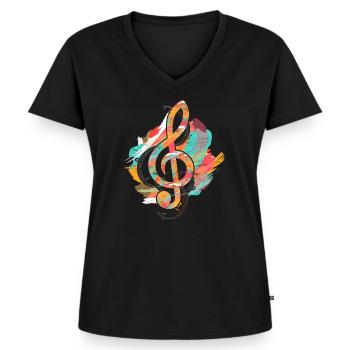 Clave - Camiseta ecológica prémium para mujer con cuello de pico - negro - delante - AI Model Female 172 light (172cm)