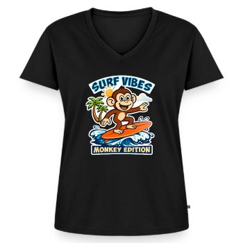 Surf-Vibes – Affen-Edition. - Frauen Premium Bio T-Shirt mit V-Ausschnitt - Schwarz - Vorne - AI Model Female 172 light (172cm)