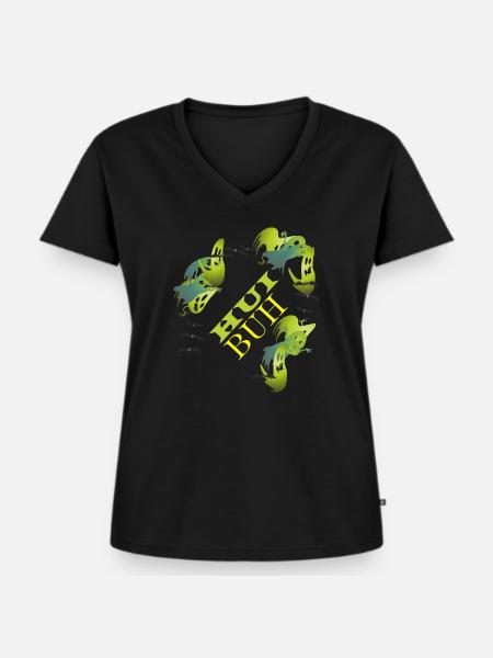 HUI BUH/Geisteralarm - Frauen Premium Bio T-Shirt mit V-Ausschnitt - Schwarz