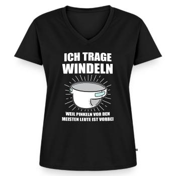 ABDL Windel Adult Baby Geschenk - Frauen Premium Bio T-Shirt mit V-Ausschnitt - Schwarz - Vorne - AI Model Female 172 light (172cm)
