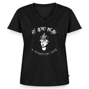 ADHD brain in hyperfocus mode funny tech nerd - Women's Premium Organic V-neck T-shirt - black - Front - AI Model Female 172 light (172cm)