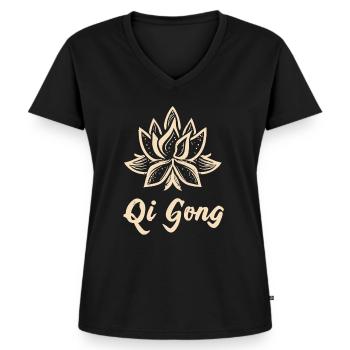 Qigong - Frauen Premium Bio T-Shirt mit V-Ausschnitt - Schwarz - Vorne - AI Model Female 172 light (172cm)