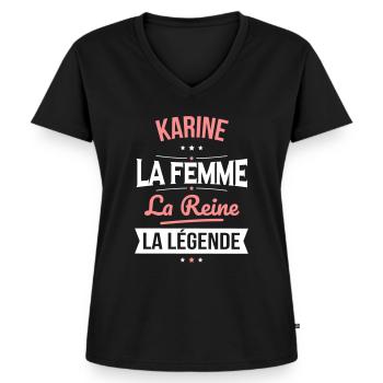 Karine - La Femme - La Reine - La Légende - T-shirt encolure en V Premium bio Femme - noir - Devant - AI Model Female 172 light (172cm)