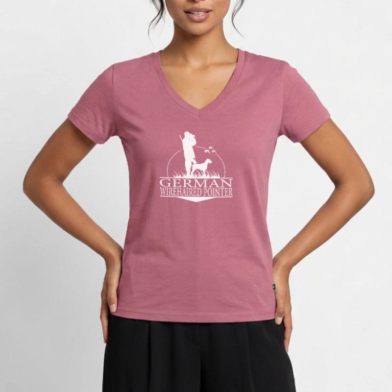 GERMAN WIREHAIRED POINTER Jagdhunde Jäger Wilsigns Frauen Premium Bio T-Shirt mit V-Ausschnitt