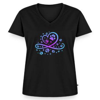 Herz mit Pfötchen und Sternen - Frauen Premium Bio T-Shirt mit V-Ausschnitt - Schwarz - Vorne - AI Model Female 172 light (172cm)