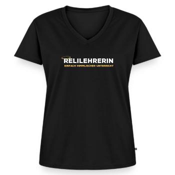 Relilehrerin Einfach himmlischer Unterricht Reli - Frauen Premium Bio T-Shirt mit V-Ausschnitt - Schwarz - Vorne - AI Model Female 172 light (172cm)