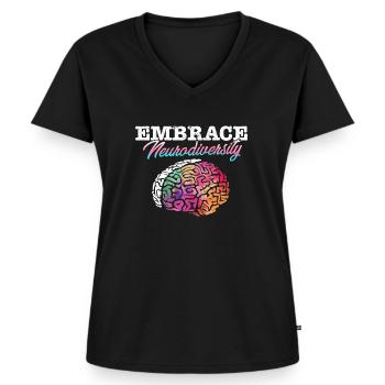 Autism Awareness I ADHD I ASD I Embrace - Frauen Premium Bio T-Shirt mit V-Ausschnitt - Schwarz - Vorne - AI Model Female 172 light (172cm)