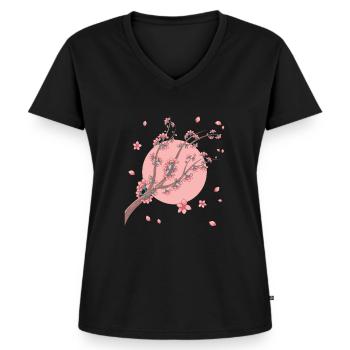 Japanischer Mond Sakura Geschenk Kirschblüten - Frauen Premium Bio T-Shirt mit V-Ausschnitt - Schwarz - Vorne - AI Model Female 172 light (172cm)