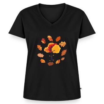 Nature Feuilles caduques Feuillage Arbre Cadeau Automne - T-shirt encolure en V Premium bio Femme - noir - Devant - AI Model Female 172 light (172cm)