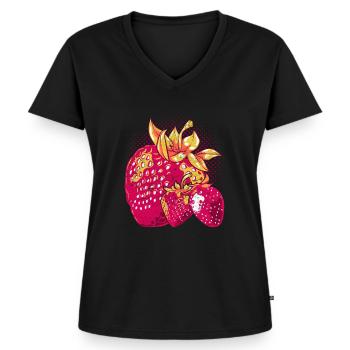 Fruits d’été Fruits rouges Cadeau Fraise - T-shirt encolure en V Premium bio Femme - noir - Devant - AI Model Female 172 light (172cm)