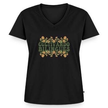 Cultivando Bilingües Spanischlehrer - Frauen Premium Bio T-Shirt mit V-Ausschnitt - Schwarz - Vorne - AI Model Female 172 light (172cm)