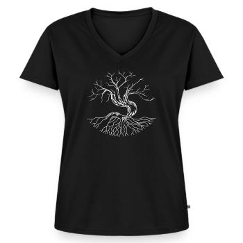 Arbre de vie Arbre de vie - T-shirt encolure en V Premium bio Femme - noir - Devant - AI Model Female 172 light (172cm)