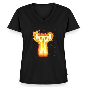 Gym pictogram burning - Women's Premium Organic V-neck T-shirt - black - Front - AI Model Female 172 light (172cm)