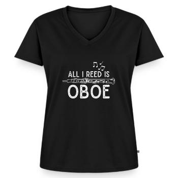 Oboe Oboist Orchester Musiker - Frauen Premium Bio T-Shirt mit V-Ausschnitt - Schwarz - Vorne - AI Model Female 172 light (172cm)