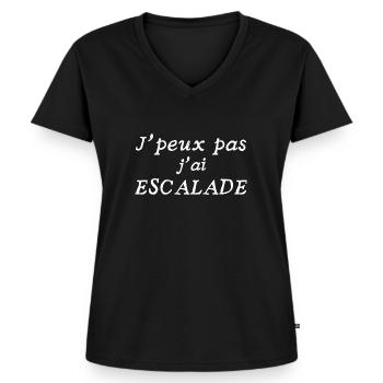 j'peux pas j'ai escalade, t shirt escalade - T-shirt encolure en V Premium bio Femme - noir - Devant - AI Model Female 172 light (172cm)