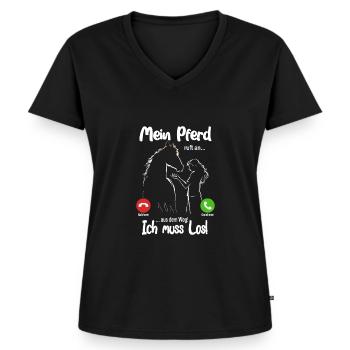 Mein Pferd ruft an... aus dem Weg, ich muss los! - Frauen Premium Bio T-Shirt mit V-Ausschnitt - Schwarz - Vorne - AI Model Female 172 light (172cm)