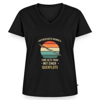 Querflöte Querflötenspieler Querflötist - Frauen Premium Bio T-Shirt mit V-Ausschnitt - Schwarz - Vorne - AI Model Female 172 light (172cm)