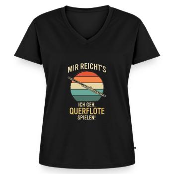Querflöte Querflötenspieler Querflötist - Frauen Premium Bio T-Shirt mit V-Ausschnitt - Schwarz - Vorne - AI Model Female 172 light (172cm)