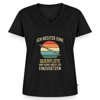 Querflöte Querflötenspieler Querflötist - Frauen Premium Bio T-Shirt mit V-Ausschnitt - Schwarz - Vorne - AI Model Female 172 light (172cm)