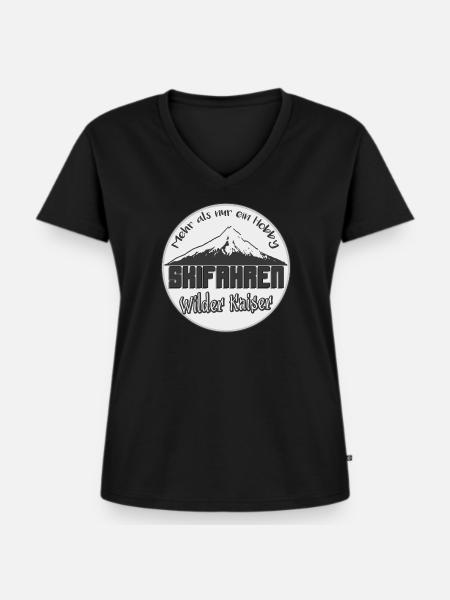 Wilder Kaiser - Skifahren - Frauen Premium Bio T-Shirt mit V-Ausschnitt - Schwarz