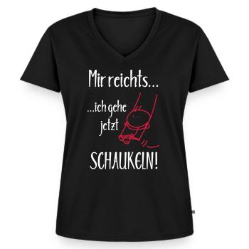 Mir reichts, ich gehe jetzt Schaukeln! - Frauen Premium Bio T-Shirt mit V-Ausschnitt - Schwarz - Vorne - AI Model Female 172 light (172cm)