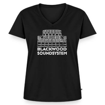 Soundsystem - Frauen Premium Bio T-Shirt mit V-Ausschnitt - Schwarz - Vorne - AI Model Female 172 light (172cm)