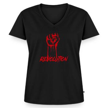Révolution levée poing rouge - T-shirt encolure en V Premium bio Femme - noir - Devant - AI Model Female 172 light (172cm)