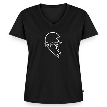 Best Friends Partnerlook Herz - Frauen Premium Bio T-Shirt mit V-Ausschnitt - Schwarz - Vorne - AI Model Female 172 light (172cm)