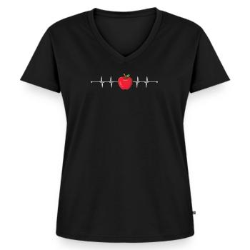 Apfel Herzschlag Geschenk - Frauen Premium Bio T-Shirt mit V-Ausschnitt - Schwarz - Vorne - AI Model Female 172 light (172cm)
