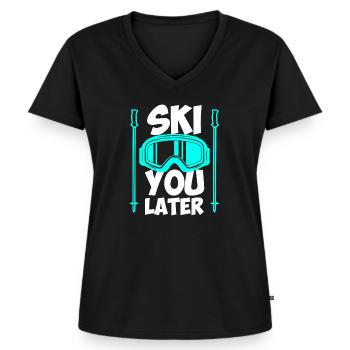 Skifahrer Spruch Ski you later Apres Ski - Frauen Premium Bio T-Shirt mit V-Ausschnitt - Schwarz - Vorne - AI Model Female 172 light (172cm)