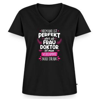 Fast perfekt Doktor 2022 Doktortitel - Frauen Premium Bio T-Shirt mit V-Ausschnitt - Schwarz - Vorne - AI Model Female 172 light (172cm)