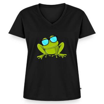 Funny Frog with Sunglasses Kids Toad - Women's Premium Organic V-neck T-shirt - black - Front - AI Model Female 172 light (172cm)