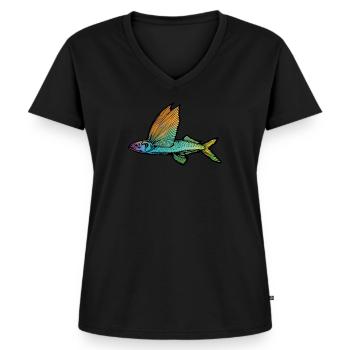 Fliegender Fisch - Frauen Premium Bio T-Shirt mit V-Ausschnitt - Schwarz - Vorne - AI Model Female 172 light (172cm)
