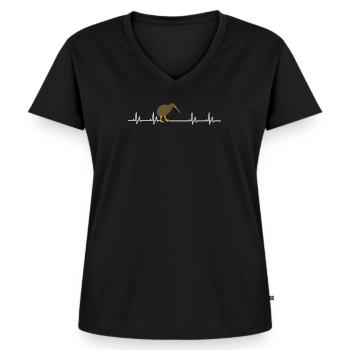 Kiwi Herzschlag - Frauen Premium Bio T-Shirt mit V-Ausschnitt - Schwarz - Vorne - AI Model Female 172 light (172cm)