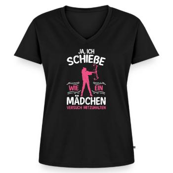 Ja ich schieße wie ein Mädchen Bogenschützin - Frauen Premium Bio T-Shirt mit V-Ausschnitt - Schwarz - Vorne - AI Model Female 172 light (172cm)