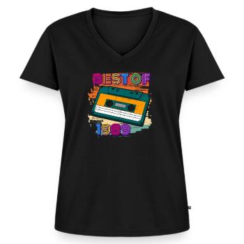 best of 1989 Kassette 80er 33. geburtstag - Frauen Premium Bio T-Shirt mit V-Ausschnitt - Schwarz - Vorne - AI Model Female 172 light (172cm)