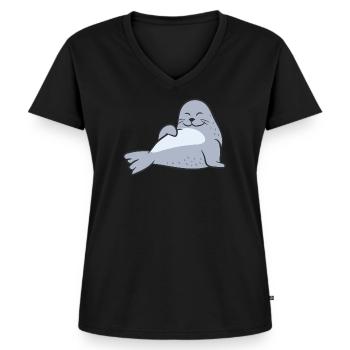 Seehund - entspannt und freundlich die Sonne genie - Frauen Premium Bio T-Shirt mit V-Ausschnitt - Schwarz - Vorne - AI Model Female 172 light (172cm)