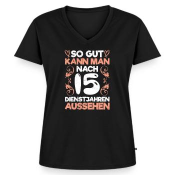 Firmenjubiläum 15 Jahre Dienstjubiläum - Frauen Premium Bio T-Shirt mit V-Ausschnitt - Schwarz - Vorne - AI Model Female 172 light (172cm)