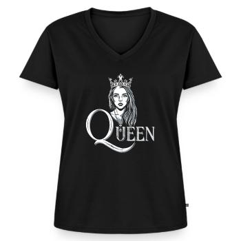 Queen - Frauen Premium Bio T-Shirt mit V-Ausschnitt - Schwarz - Vorne - AI Model Female 172 light (172cm)