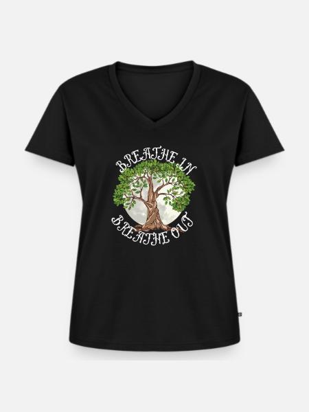 Breath in - Frauen Premium Bio T-Shirt mit V-Ausschnitt - Schwarz