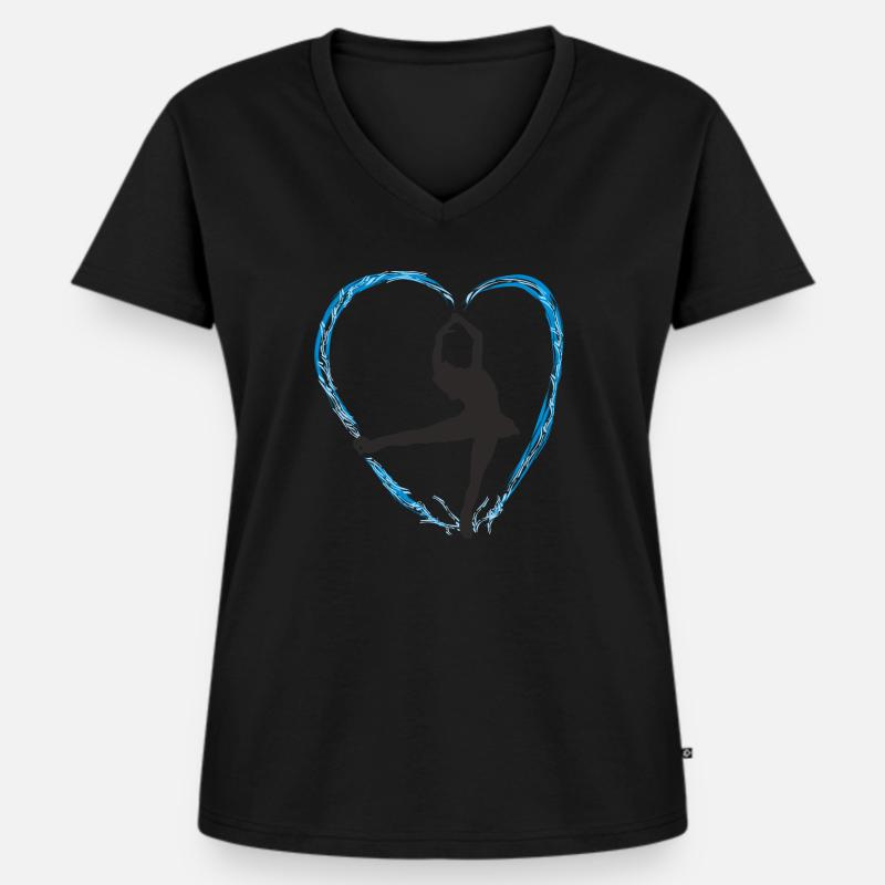 Eisblaues Herz und ein Mädchen Eis Tanz Figurlauf - Frauen Premium Bio T-Shirt mit V-Ausschnitt - Schwarz