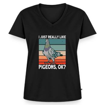 Tauben - Frauen Premium Bio T-Shirt mit V-Ausschnitt - Schwarz - Vorne - AI Model Female 172 light (172cm)