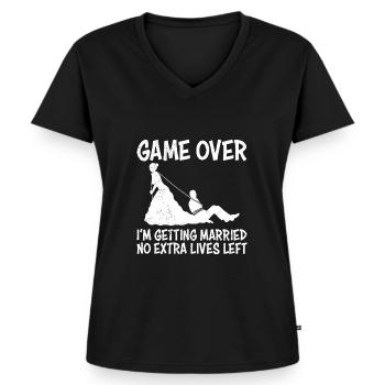 Game over - Mariage de couple nouvellement marié - T-shirt encolure en V Premium bio Femme - noir - Devant - AI Model Female 172 light (172cm)