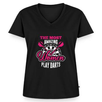 Tolle Frauen spielen Darts Damen Dart Zubehör Dart - Frauen Premium Bio T-Shirt mit V-Ausschnitt - Schwarz - Vorne - AI Model Female 172 light (172cm)