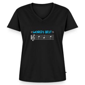 Musiker der weltbeste Dad Vater Musik Noten - Frauen Premium Bio T-Shirt mit V-Ausschnitt - Schwarz - Vorne - AI Model Female 172 light (172cm)