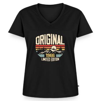Nostalgisches 1966 Geburtstagsgeschenk 1966 - Frauen Premium Bio T-Shirt mit V-Ausschnitt - Schwarz - Vorne - AI Model Female 172 light (172cm)