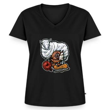 Lustiges Schaf und Wolle Handarbeiten Geschenk - Frauen Premium Bio T-Shirt mit V-Ausschnitt - Schwarz - Vorne - AI Model Female 172 light (172cm)