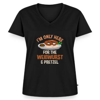 Weißwurst Und Brezel Shirt - Frauen Premium Bio T-Shirt mit V-Ausschnitt - Schwarz - Vorne - AI Model Female 172 light (172cm)