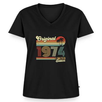 1974 Retro Vintage Vintage Cadeau d’anniversaire - T-shirt encolure en V Premium bio Femme - noir - Devant - AI Model Female 172 light (172cm)